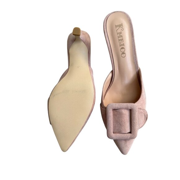 KMEIOO Pink Suede Buckle Kitten Heels Mules Size 7.5 - Picture 2 of 5